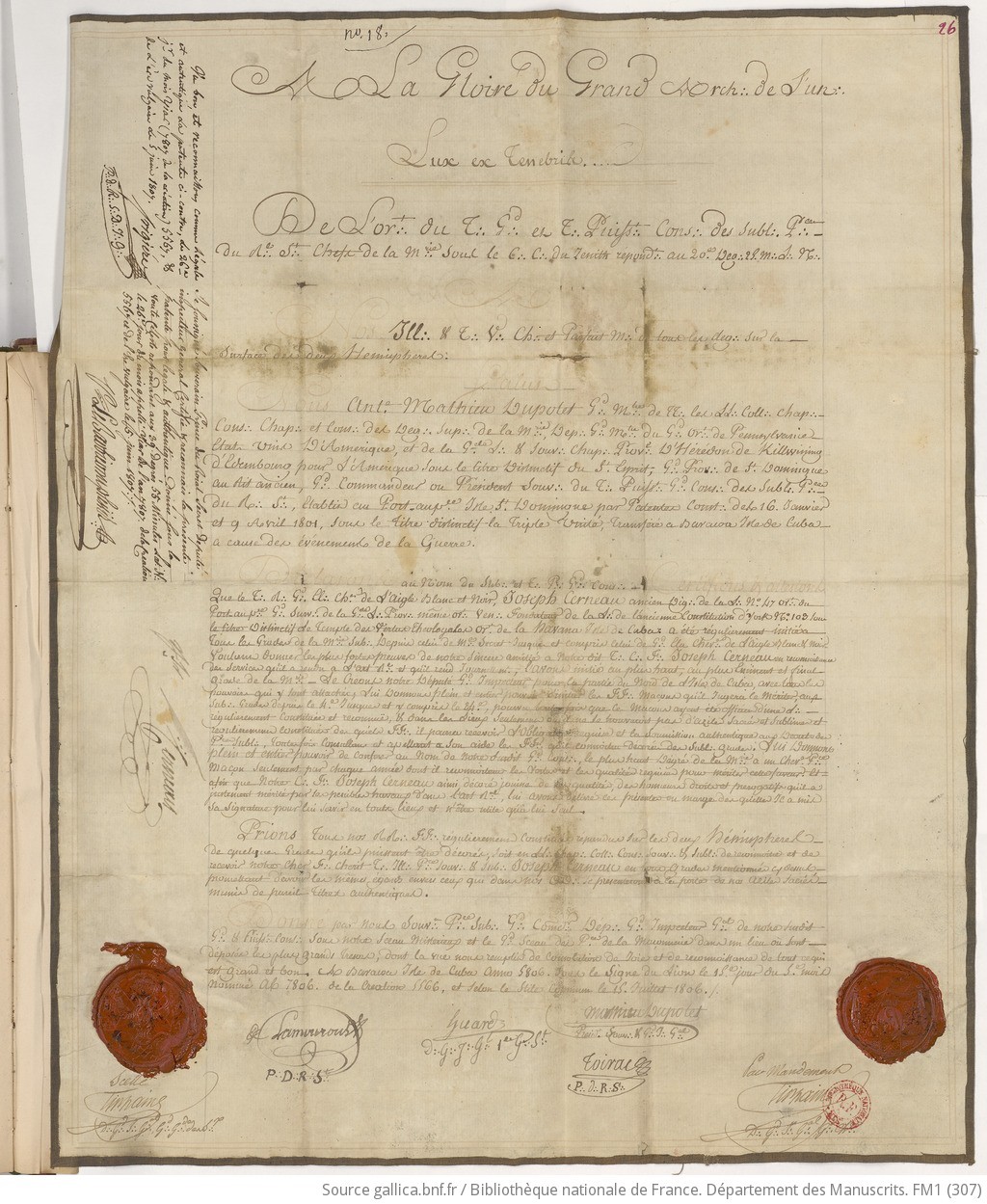 1806 Dupotet patent to Joseph Cerneau, reciting the 1801 patents