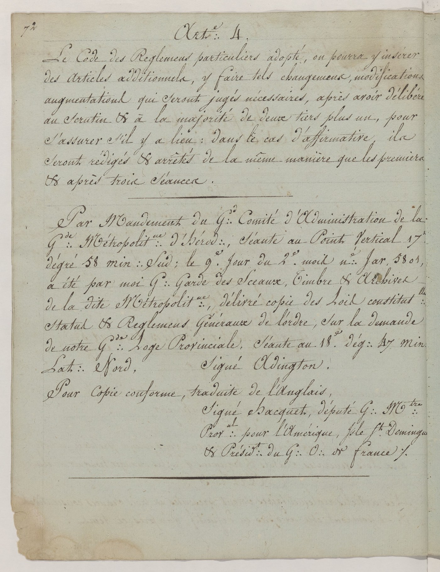 Colophon of the 1801 constitutions manuscript, dated 9 April 1801